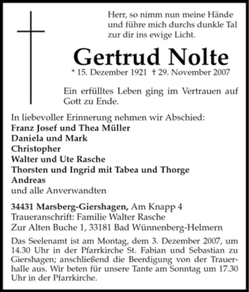 Traueranzeige von Gertrud Nolte von Tageszeitung