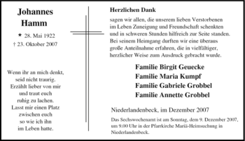 Traueranzeige von Johannes Hamm von Tageszeitung