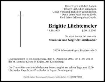 Traueranzeige von Brigitte Lüchtemeier von Tageszeitung