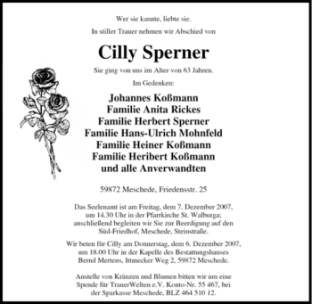 Traueranzeige von Cilly Sperner von Tageszeitung