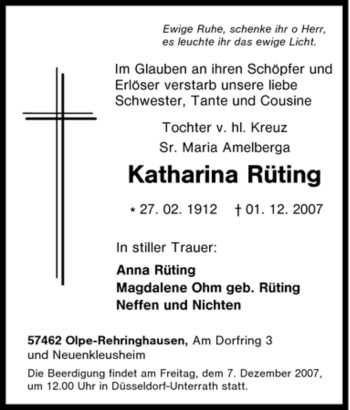Traueranzeige von Katharina Rüting von Tageszeitung