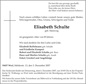 Traueranzeige von Elisabeth Schulte von Tageszeitung