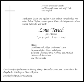 Traueranzeige von Lotte Tevich von Tageszeitung