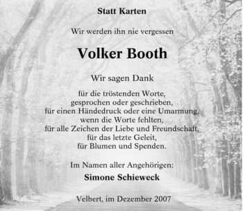 Traueranzeige von Volker Booth von Tageszeitung