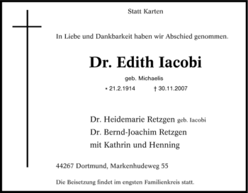 Traueranzeige von Edith Iacobi von Tageszeitung