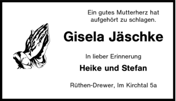 Traueranzeige von Gisela Jäschke von Tageszeitung