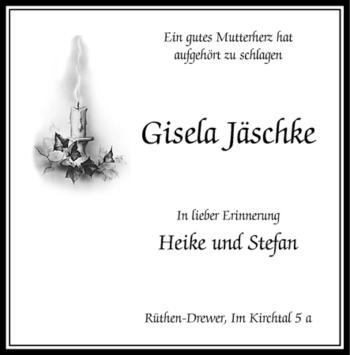 Traueranzeige von Gisela Jäschke von Tageszeitung