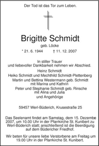 Traueranzeige von Brigitte Schmidt von Tageszeitung