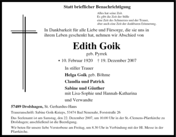 Traueranzeige von Edith Goik von Tageszeitung