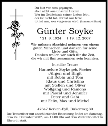 Traueranzeige von Günter Soyke von Tageszeitung
