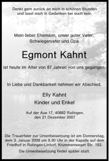 Traueranzeige von Egmont Kahnt von Tageszeitung