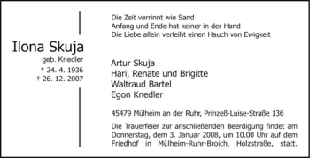 Traueranzeige von Ilona Skuja von Tageszeitung