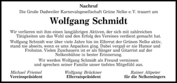 Traueranzeige von Wolfgang Schmidt von Tageszeitung