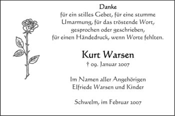 Traueranzeige von Kurt Warsen von Tageszeitung