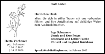 Traueranzeige von Herta Vorhauer von Tageszeitung