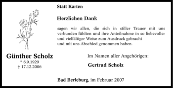 Traueranzeige von Günther Scholz von Tageszeitung