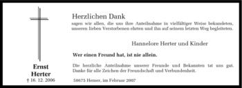 Traueranzeige von Ernst Herter von Tageszeitung