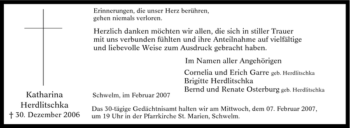 Traueranzeige von Katharina Herdlitschka von Tageszeitung