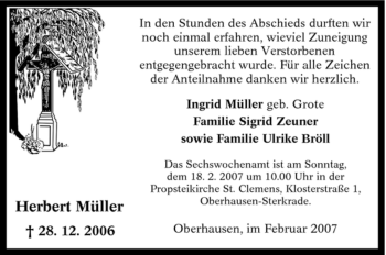 Traueranzeige von Herbert Müller von Tageszeitung