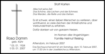 Traueranzeige von Rosa Damm von Tageszeitung