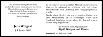 Traueranzeige von Jens Wolgast von Tageszeitung
