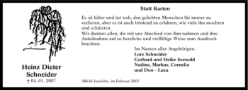 Traueranzeige von Heinz Dieter Schneider von Tageszeitung