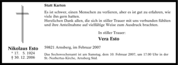 Traueranzeige von Nikolaus Esto von Tageszeitung