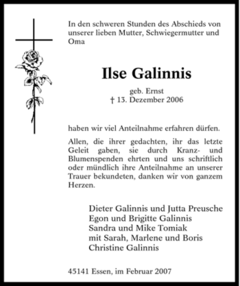 Traueranzeige von Ilse Galinnis von Tageszeitung