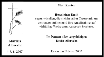 Traueranzeige von Marlies Albrecht von Tageszeitung