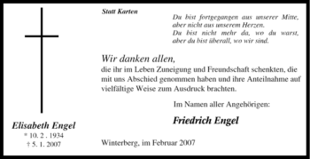 Traueranzeige von Elisabeth Engel von Tageszeitung