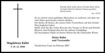 Traueranzeige von Magdalena Kühn von Tageszeitung