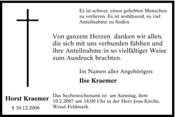 Traueranzeige von Horst Kraemer von Tageszeitung