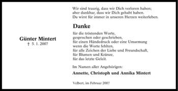 Traueranzeige von Günter Mintert von Tageszeitung