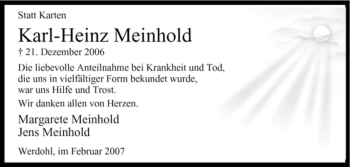 Traueranzeige von Karl-Heinz Meinhold von Tageszeitung