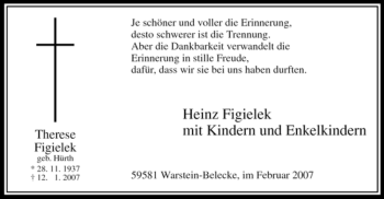 Traueranzeige von Therese Figielek von Tageszeitung