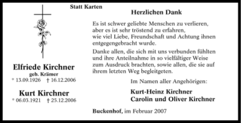Traueranzeige von Elfriede Kirchner von Tageszeitung