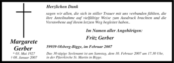 Traueranzeige von Margarete Gerber von Tageszeitung
