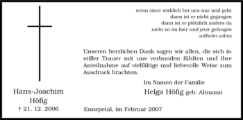 Traueranzeige von Hans-Joachim Höfig von Tageszeitung