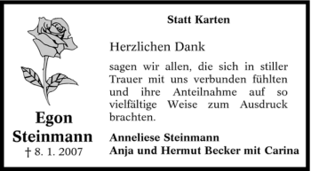 Traueranzeige von Egon Steinmann von Tageszeitung