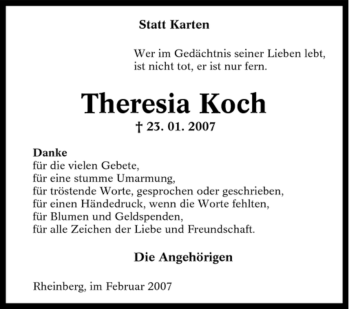 Traueranzeige von Theresia Koch von Tageszeitung