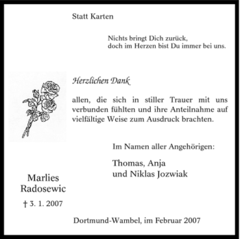 Traueranzeige von Marlies Radosewic von Tageszeitung