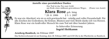 Traueranzeige von Klara Rose von Tageszeitung