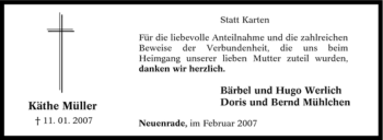 Traueranzeige von Käthe Müller von Tageszeitung