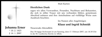 Traueranzeige von Johanna Erner von Tageszeitung