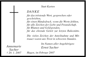 Traueranzeige von Annemarie Sacher von Tageszeitung