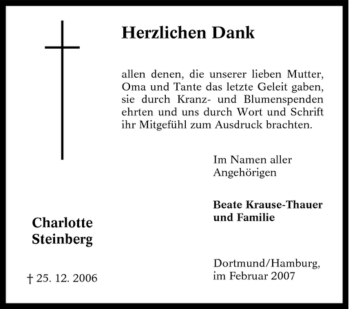 Traueranzeige von Charlotte Steinberg von Tageszeitung
