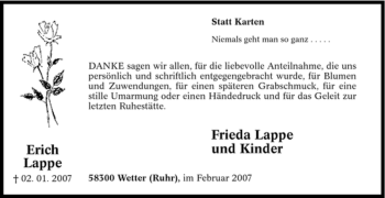 Traueranzeige von Erich Lappe von Tageszeitung