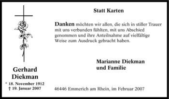 Traueranzeige von Gerhard Diekmann von Tageszeitung