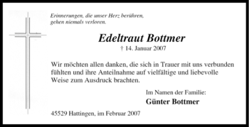 Traueranzeige von Edeltraut Bottmer von Tageszeitung