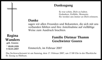 Traueranzeige von Regina Wanders von Tageszeitung